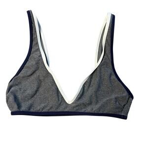 Aerie Scoop Bikini Top Size Small Gray with blue and white trim